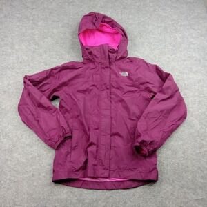 North Face Jacket Girl Large Purple Pink Hooded Mesh Lined Rain Windbreaker Coat